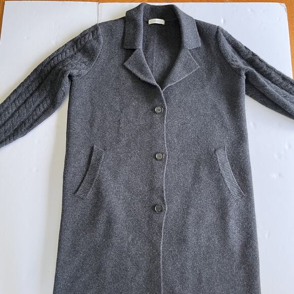 CO Collections 100% Cashmere Long Cardigan Coat Sweater Open Gray Sm cable knit - Picture 9 of 9